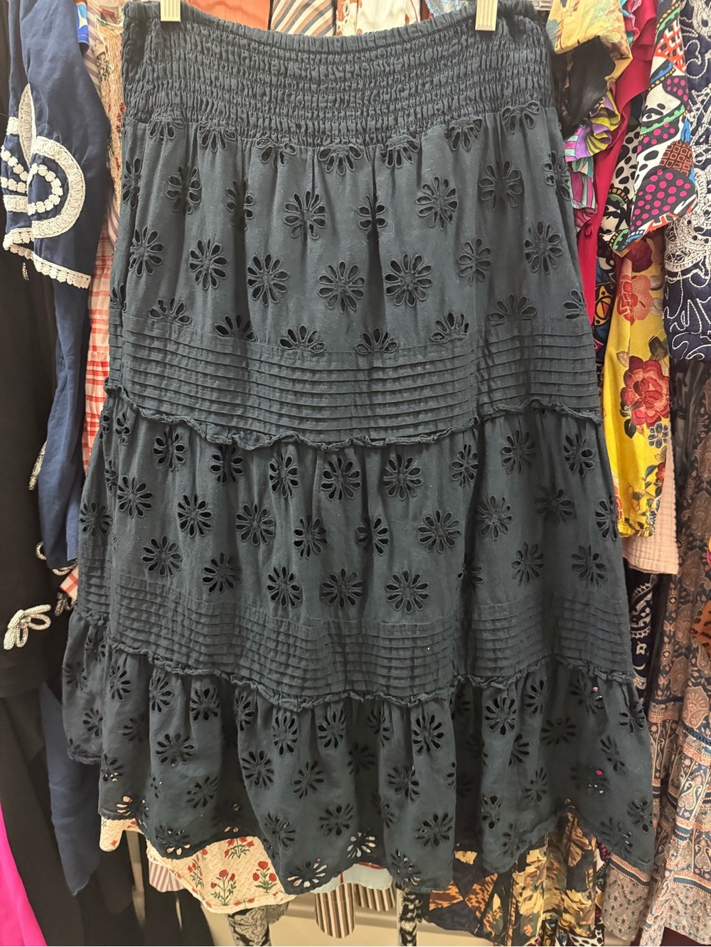 Rails Black Eyelet Tiered Midi Skirt